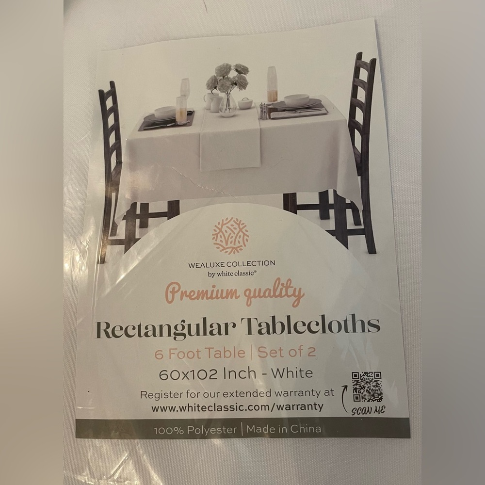 6 White Rectangular Linen Tableclothes  60x102 Inches